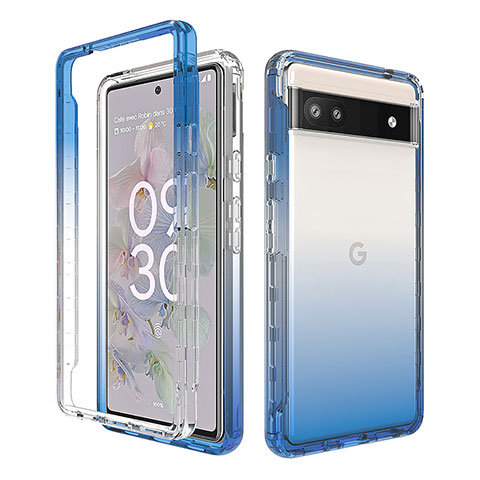 Silikon Hülle Handyhülle Ultra Dünn Flexible Schutzhülle Tasche Transparent Vorder und Rückseite 360 Grad Ganzkörper Farbverlauf für Google Pixel 6a 5G Blau