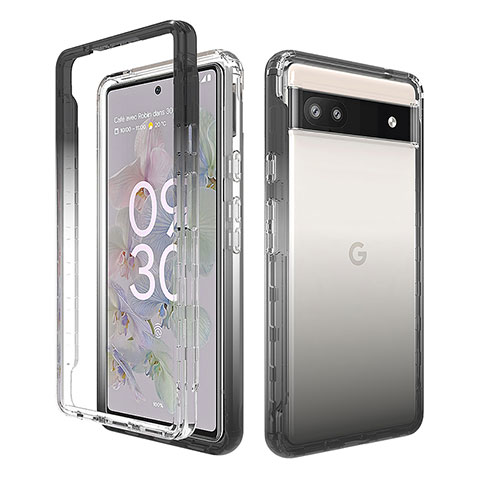 Silikon Hülle Handyhülle Ultra Dünn Flexible Schutzhülle Tasche Transparent Vorder und Rückseite 360 Grad Ganzkörper Farbverlauf für Google Pixel 6a 5G Dunkelgrau