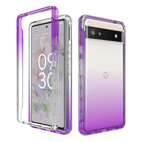 Silikon Hülle Handyhülle Ultra Dünn Flexible Schutzhülle Tasche Transparent Vorder und Rückseite 360 Grad Ganzkörper Farbverlauf für Google Pixel 6a 5G Violett