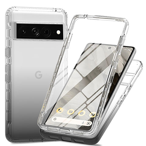 Silikon Hülle Handyhülle Ultra Dünn Flexible Schutzhülle Tasche Transparent Vorder und Rückseite 360 Grad Ganzkörper Farbverlauf für Google Pixel 7 Pro 5G Dunkelgrau