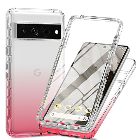 Silikon Hülle Handyhülle Ultra Dünn Flexible Schutzhülle Tasche Transparent Vorder und Rückseite 360 Grad Ganzkörper Farbverlauf für Google Pixel 7 Pro 5G Rot