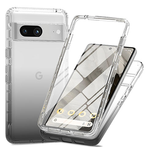 Silikon Hülle Handyhülle Ultra Dünn Flexible Schutzhülle Tasche Transparent Vorder und Rückseite 360 Grad Ganzkörper Farbverlauf für Google Pixel 7a 5G Dunkelgrau