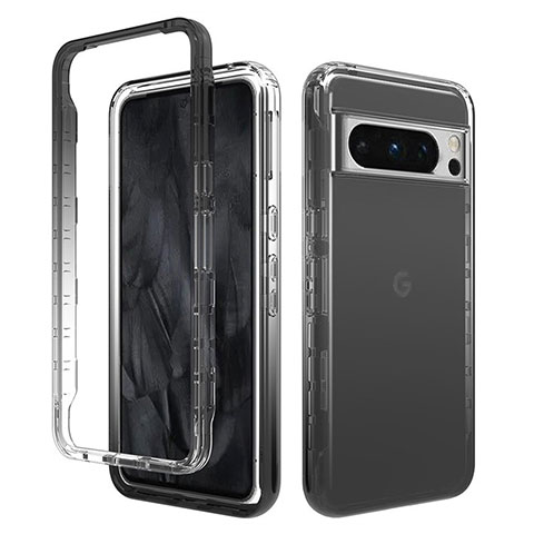 Silikon Hülle Handyhülle Ultra Dünn Flexible Schutzhülle Tasche Transparent Vorder und Rückseite 360 Grad Ganzkörper Farbverlauf für Google Pixel 8 Pro 5G Dunkelgrau