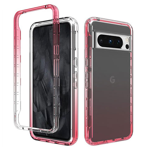 Silikon Hülle Handyhülle Ultra Dünn Flexible Schutzhülle Tasche Transparent Vorder und Rückseite 360 Grad Ganzkörper Farbverlauf für Google Pixel 8 Pro 5G Rot