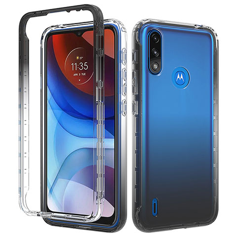 Silikon Hülle Handyhülle Ultra Dünn Flexible Schutzhülle Tasche Transparent Vorder und Rückseite 360 Grad Ganzkörper Farbverlauf für Motorola Moto E7 Power Blau