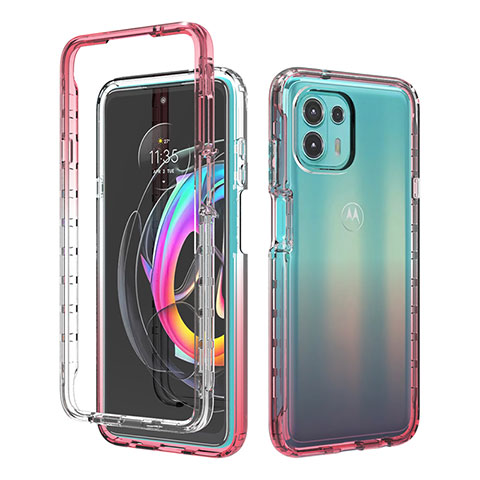 Silikon Hülle Handyhülle Ultra Dünn Flexible Schutzhülle Tasche Transparent Vorder und Rückseite 360 Grad Ganzkörper Farbverlauf für Motorola Moto Edge 20 Lite 5G Rot