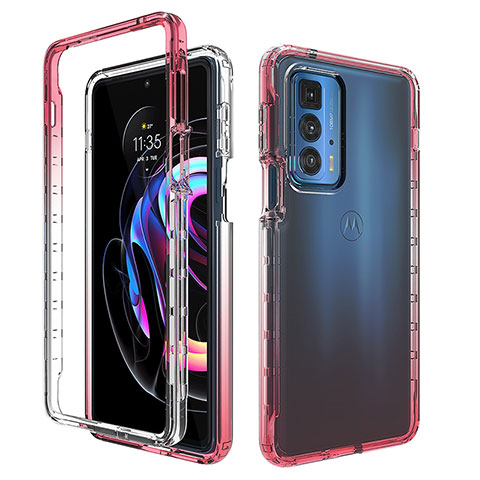 Silikon Hülle Handyhülle Ultra Dünn Flexible Schutzhülle Tasche Transparent Vorder und Rückseite 360 Grad Ganzkörper Farbverlauf für Motorola Moto Edge 20 Pro 5G Rot