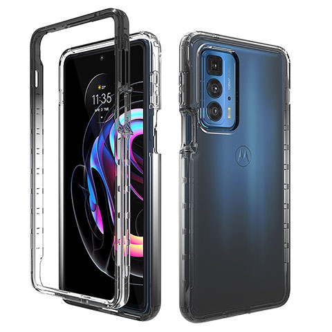 Silikon Hülle Handyhülle Ultra Dünn Flexible Schutzhülle Tasche Transparent Vorder und Rückseite 360 Grad Ganzkörper Farbverlauf für Motorola Moto Edge 20 Pro 5G Schwarz