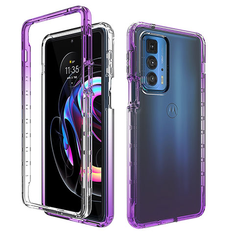 Silikon Hülle Handyhülle Ultra Dünn Flexible Schutzhülle Tasche Transparent Vorder und Rückseite 360 Grad Ganzkörper Farbverlauf für Motorola Moto Edge 20 Pro 5G Violett