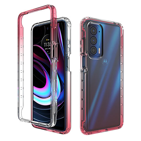 Silikon Hülle Handyhülle Ultra Dünn Flexible Schutzhülle Tasche Transparent Vorder und Rückseite 360 Grad Ganzkörper Farbverlauf für Motorola Moto Edge (2021) 5G Rot