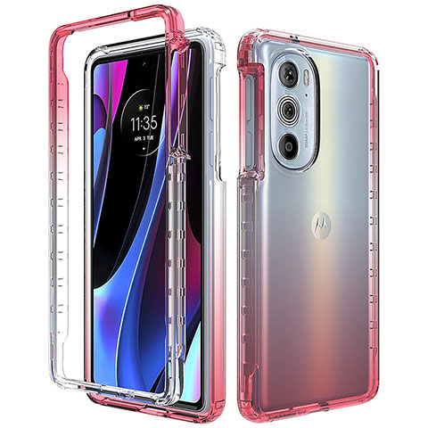 Silikon Hülle Handyhülle Ultra Dünn Flexible Schutzhülle Tasche Transparent Vorder und Rückseite 360 Grad Ganzkörper Farbverlauf für Motorola Moto Edge 30 Pro 5G Rot