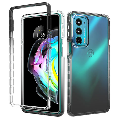 Silikon Hülle Handyhülle Ultra Dünn Flexible Schutzhülle Tasche Transparent Vorder und Rückseite 360 Grad Ganzkörper Farbverlauf für Motorola Moto Edge Lite 5G Schwarz