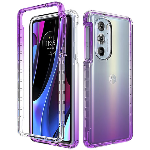 Silikon Hülle Handyhülle Ultra Dünn Flexible Schutzhülle Tasche Transparent Vorder und Rückseite 360 Grad Ganzkörper Farbverlauf für Motorola Moto Edge Plus (2022) 5G Violett