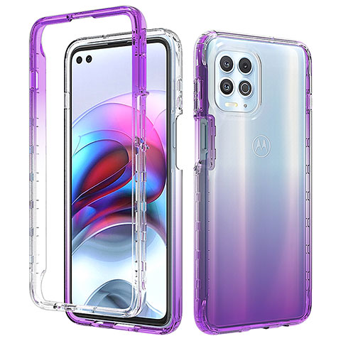 Silikon Hülle Handyhülle Ultra Dünn Flexible Schutzhülle Tasche Transparent Vorder und Rückseite 360 Grad Ganzkörper Farbverlauf für Motorola Moto Edge S 5G Violett