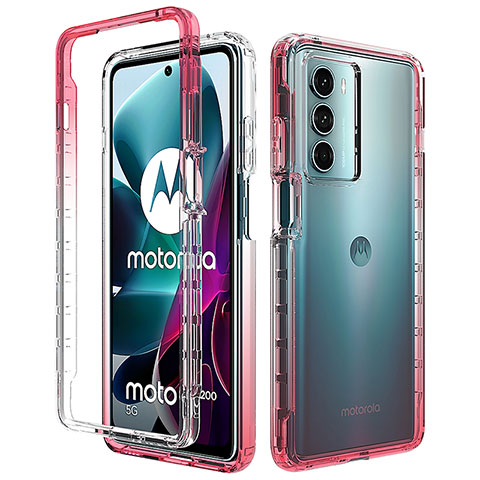 Silikon Hülle Handyhülle Ultra Dünn Flexible Schutzhülle Tasche Transparent Vorder und Rückseite 360 Grad Ganzkörper Farbverlauf für Motorola Moto Edge S30 5G Rot