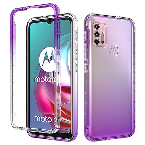 Silikon Hülle Handyhülle Ultra Dünn Flexible Schutzhülle Tasche Transparent Vorder und Rückseite 360 Grad Ganzkörper Farbverlauf für Motorola Moto G10 Violett