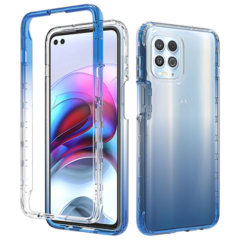 Silikon Hülle Handyhülle Ultra Dünn Flexible Schutzhülle Tasche Transparent Vorder und Rückseite 360 Grad Ganzkörper Farbverlauf für Motorola Moto G100 5G Blau