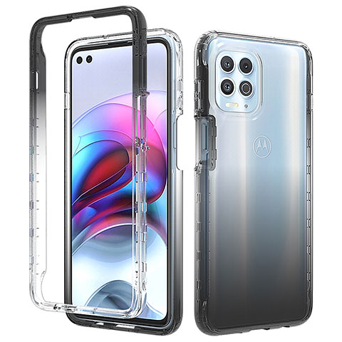 Silikon Hülle Handyhülle Ultra Dünn Flexible Schutzhülle Tasche Transparent Vorder und Rückseite 360 Grad Ganzkörper Farbverlauf für Motorola Moto G100 5G Schwarz