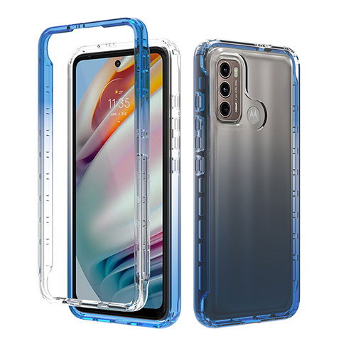 Silikon Hülle Handyhülle Ultra Dünn Flexible Schutzhülle Tasche Transparent Vorder und Rückseite 360 Grad Ganzkörper Farbverlauf für Motorola Moto G40 Fusion Blau