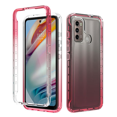 Silikon Hülle Handyhülle Ultra Dünn Flexible Schutzhülle Tasche Transparent Vorder und Rückseite 360 Grad Ganzkörper Farbverlauf für Motorola Moto G40 Fusion Rot