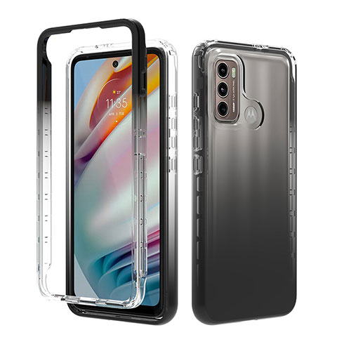 Silikon Hülle Handyhülle Ultra Dünn Flexible Schutzhülle Tasche Transparent Vorder und Rückseite 360 Grad Ganzkörper Farbverlauf für Motorola Moto G60 Schwarz