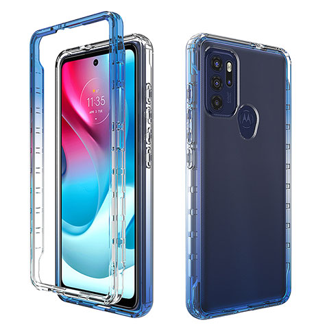 Silikon Hülle Handyhülle Ultra Dünn Flexible Schutzhülle Tasche Transparent Vorder und Rückseite 360 Grad Ganzkörper Farbverlauf für Motorola Moto G60s Blau