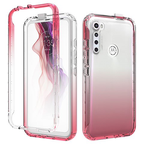 Silikon Hülle Handyhülle Ultra Dünn Flexible Schutzhülle Tasche Transparent Vorder und Rückseite 360 Grad Ganzkörper Farbverlauf für Motorola Moto One Fusion Plus Rot