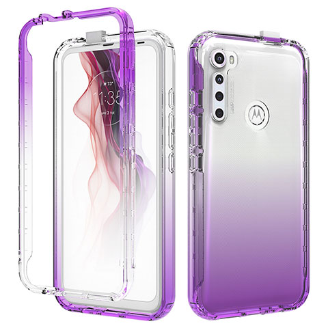 Silikon Hülle Handyhülle Ultra Dünn Flexible Schutzhülle Tasche Transparent Vorder und Rückseite 360 Grad Ganzkörper Farbverlauf für Motorola Moto One Fusion Plus Violett