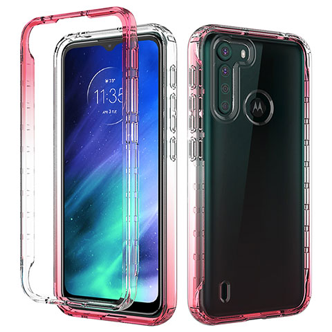 Silikon Hülle Handyhülle Ultra Dünn Flexible Schutzhülle Tasche Transparent Vorder und Rückseite 360 Grad Ganzkörper Farbverlauf für Motorola Moto One Fusion Rot