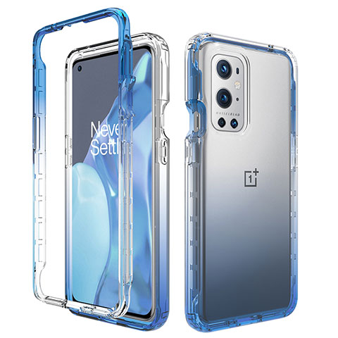 Silikon Hülle Handyhülle Ultra Dünn Flexible Schutzhülle Tasche Transparent Vorder und Rückseite 360 Grad Ganzkörper Farbverlauf für OnePlus 9 Pro 5G Blau