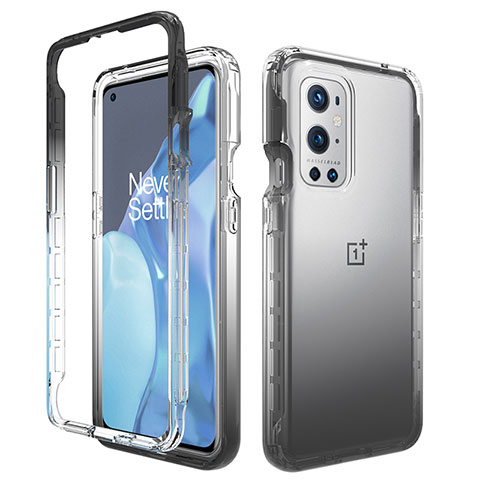 Silikon Hülle Handyhülle Ultra Dünn Flexible Schutzhülle Tasche Transparent Vorder und Rückseite 360 Grad Ganzkörper Farbverlauf für OnePlus 9 Pro 5G Dunkelgrau