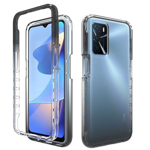 Silikon Hülle Handyhülle Ultra Dünn Flexible Schutzhülle Tasche Transparent Vorder und Rückseite 360 Grad Ganzkörper Farbverlauf für Oppo A16 Schwarz