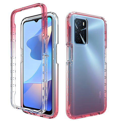 Silikon Hülle Handyhülle Ultra Dünn Flexible Schutzhülle Tasche Transparent Vorder und Rückseite 360 Grad Ganzkörper Farbverlauf für Oppo A16s Rot