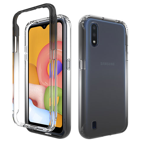 Silikon Hülle Handyhülle Ultra Dünn Flexible Schutzhülle Tasche Transparent Vorder und Rückseite 360 Grad Ganzkörper Farbverlauf für Samsung Galaxy A01 SM-A015 Schwarz