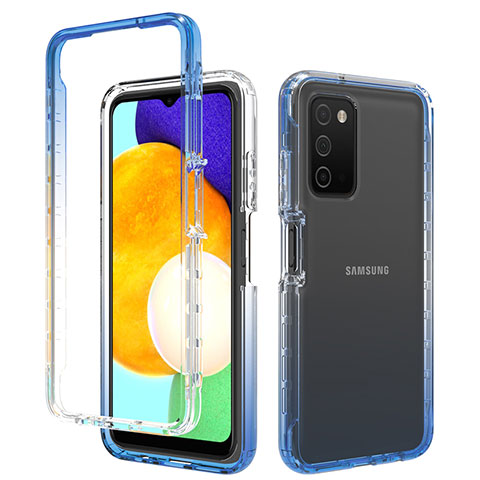 Silikon Hülle Handyhülle Ultra Dünn Flexible Schutzhülle Tasche Transparent Vorder und Rückseite 360 Grad Ganzkörper Farbverlauf für Samsung Galaxy A03s Blau