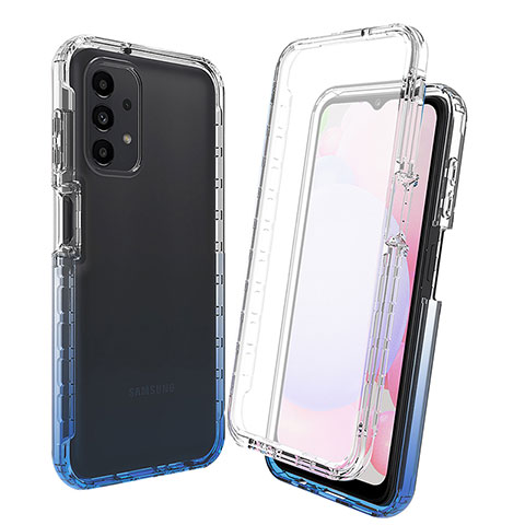 Silikon Hülle Handyhülle Ultra Dünn Flexible Schutzhülle Tasche Transparent Vorder und Rückseite 360 Grad Ganzkörper Farbverlauf für Samsung Galaxy A13 4G Blau