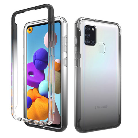 Silikon Hülle Handyhülle Ultra Dünn Flexible Schutzhülle Tasche Transparent Vorder und Rückseite 360 Grad Ganzkörper Farbverlauf für Samsung Galaxy A21s Dunkelgrau