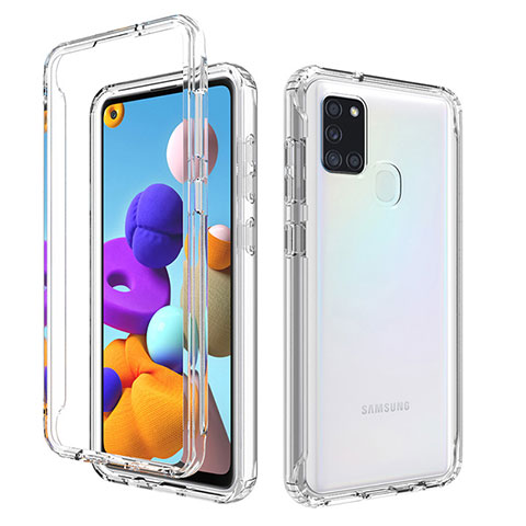 Silikon Hülle Handyhülle Ultra Dünn Flexible Schutzhülle Tasche Transparent Vorder und Rückseite 360 Grad Ganzkörper Farbverlauf für Samsung Galaxy A21s Klar