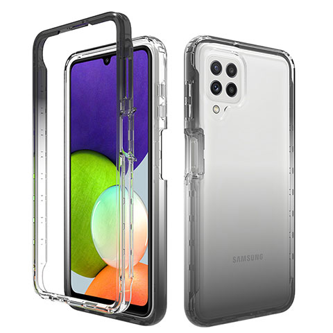 Silikon Hülle Handyhülle Ultra Dünn Flexible Schutzhülle Tasche Transparent Vorder und Rückseite 360 Grad Ganzkörper Farbverlauf für Samsung Galaxy A22 4G Dunkelgrau
