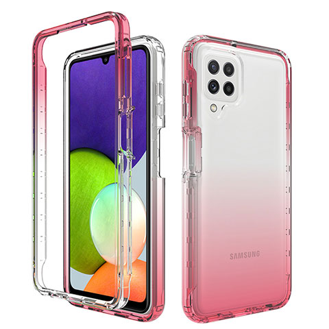 Silikon Hülle Handyhülle Ultra Dünn Flexible Schutzhülle Tasche Transparent Vorder und Rückseite 360 Grad Ganzkörper Farbverlauf für Samsung Galaxy A22 4G Rot