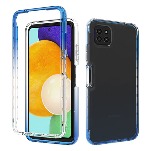 Silikon Hülle Handyhülle Ultra Dünn Flexible Schutzhülle Tasche Transparent Vorder und Rückseite 360 Grad Ganzkörper Farbverlauf für Samsung Galaxy A22 5G Blau