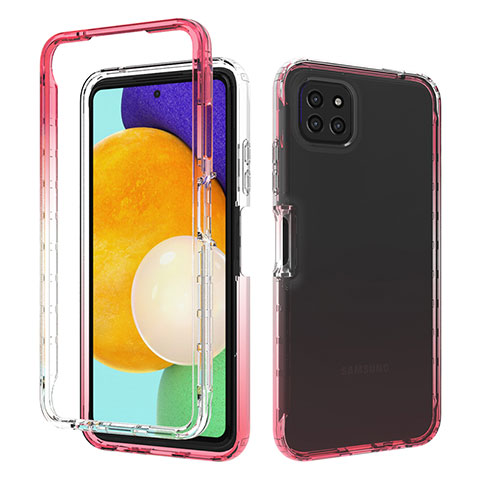 Silikon Hülle Handyhülle Ultra Dünn Flexible Schutzhülle Tasche Transparent Vorder und Rückseite 360 Grad Ganzkörper Farbverlauf für Samsung Galaxy A22 5G Rot