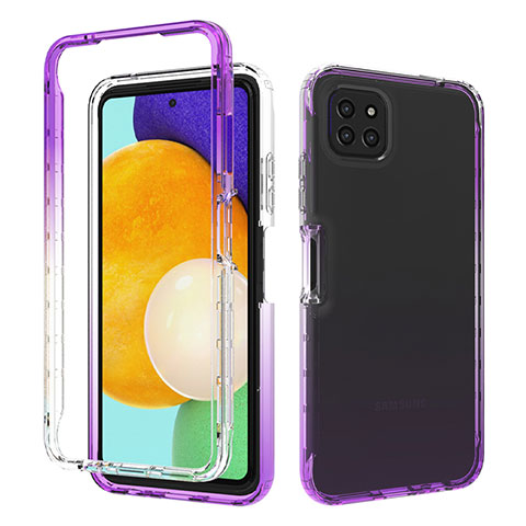 Silikon Hülle Handyhülle Ultra Dünn Flexible Schutzhülle Tasche Transparent Vorder und Rückseite 360 Grad Ganzkörper Farbverlauf für Samsung Galaxy A22 5G Violett