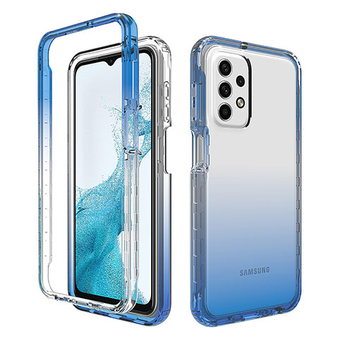 Silikon Hülle Handyhülle Ultra Dünn Flexible Schutzhülle Tasche Transparent Vorder und Rückseite 360 Grad Ganzkörper Farbverlauf für Samsung Galaxy A23 4G Blau