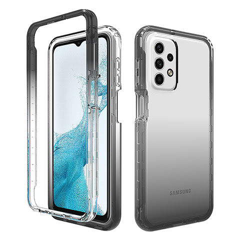 Silikon Hülle Handyhülle Ultra Dünn Flexible Schutzhülle Tasche Transparent Vorder und Rückseite 360 Grad Ganzkörper Farbverlauf für Samsung Galaxy A23 4G Dunkelgrau