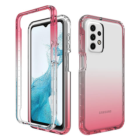 Silikon Hülle Handyhülle Ultra Dünn Flexible Schutzhülle Tasche Transparent Vorder und Rückseite 360 Grad Ganzkörper Farbverlauf für Samsung Galaxy A23 4G Rot