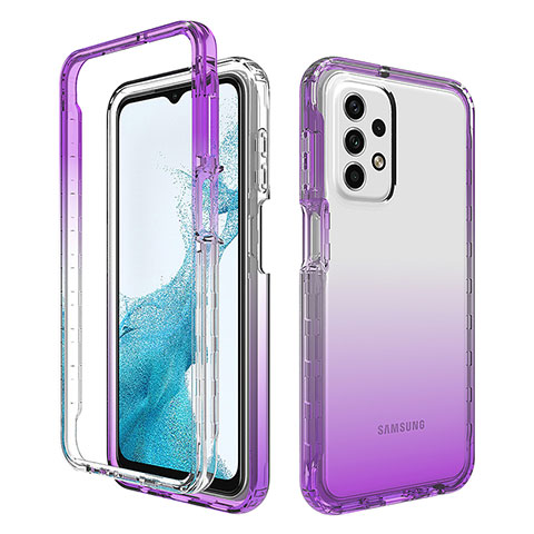 Silikon Hülle Handyhülle Ultra Dünn Flexible Schutzhülle Tasche Transparent Vorder und Rückseite 360 Grad Ganzkörper Farbverlauf für Samsung Galaxy A23 4G Violett