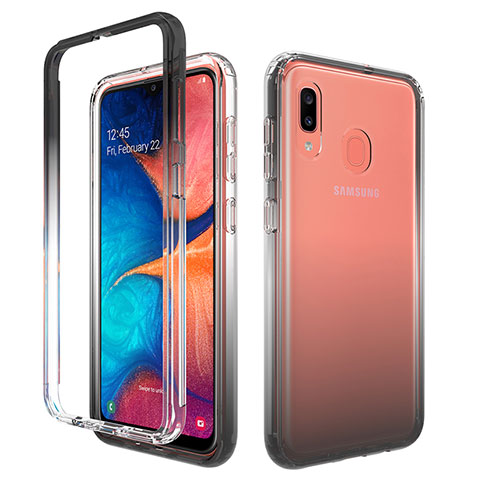 Silikon Hülle Handyhülle Ultra Dünn Flexible Schutzhülle Tasche Transparent Vorder und Rückseite 360 Grad Ganzkörper Farbverlauf für Samsung Galaxy A30 Dunkelgrau