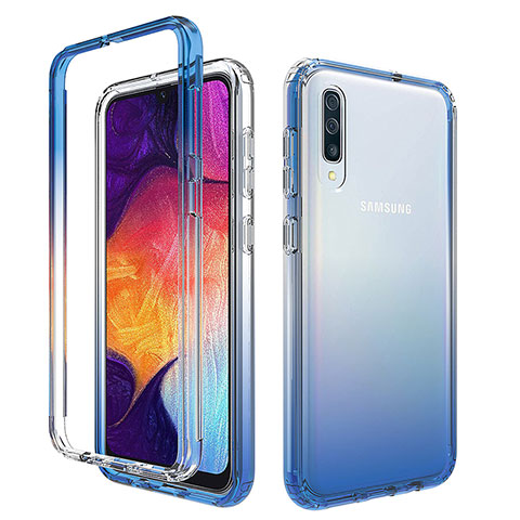 Silikon Hülle Handyhülle Ultra Dünn Flexible Schutzhülle Tasche Transparent Vorder und Rückseite 360 Grad Ganzkörper Farbverlauf für Samsung Galaxy A30S Blau