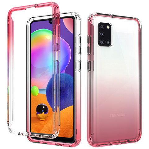 Silikon Hülle Handyhülle Ultra Dünn Flexible Schutzhülle Tasche Transparent Vorder und Rückseite 360 Grad Ganzkörper Farbverlauf für Samsung Galaxy A31 Rot